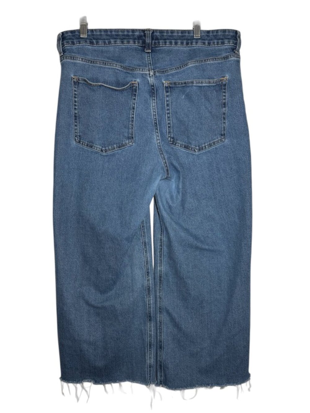 H&M Wide Leg Jeans High Rise Size 16 Fray Hem Cotton Stretchy Blue Baggy Loose - Picture 2 of 9